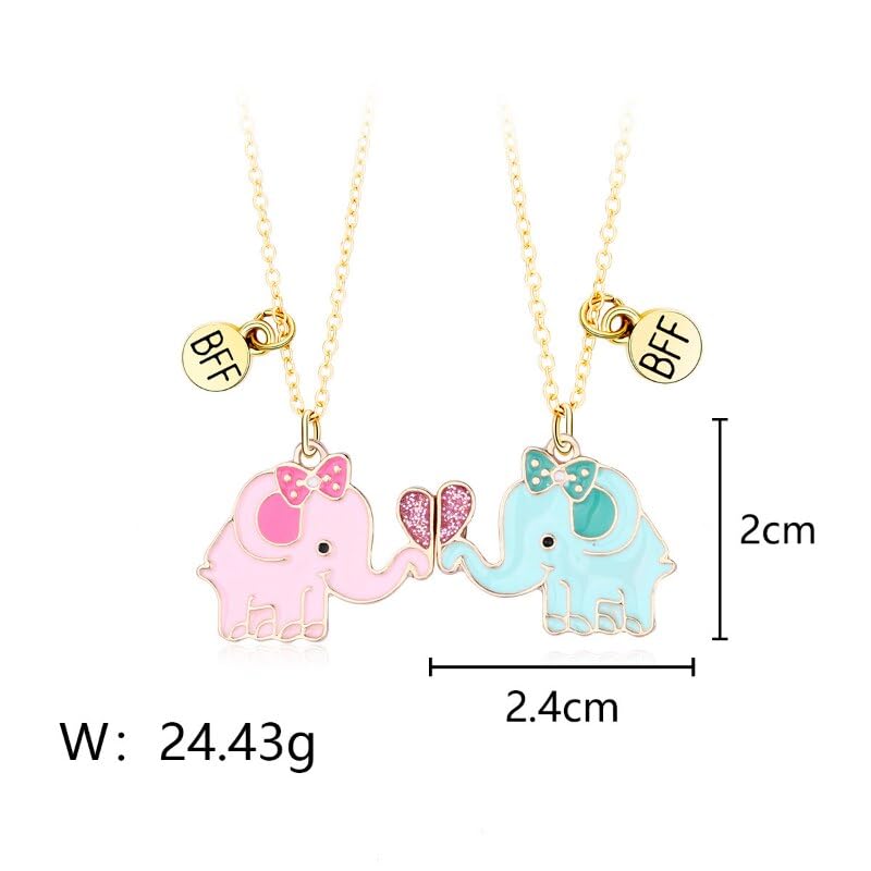 El Regalo Girls 2 Pcs Bff Best Friend Forever Split Magnetic Matching Unisex Pendant - Friendship Necklaces Set For Besties/Best Friends/Soul Sisters (Bff Elephant Necklaces Set- Gold)