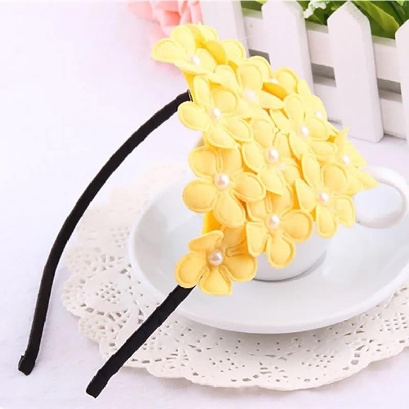 El Regalo Flower Crown Fancy Hairband/Headbands for Girls Kids - Board Flower Pearls Hair Accessories for Kids (Yellow Flowers)