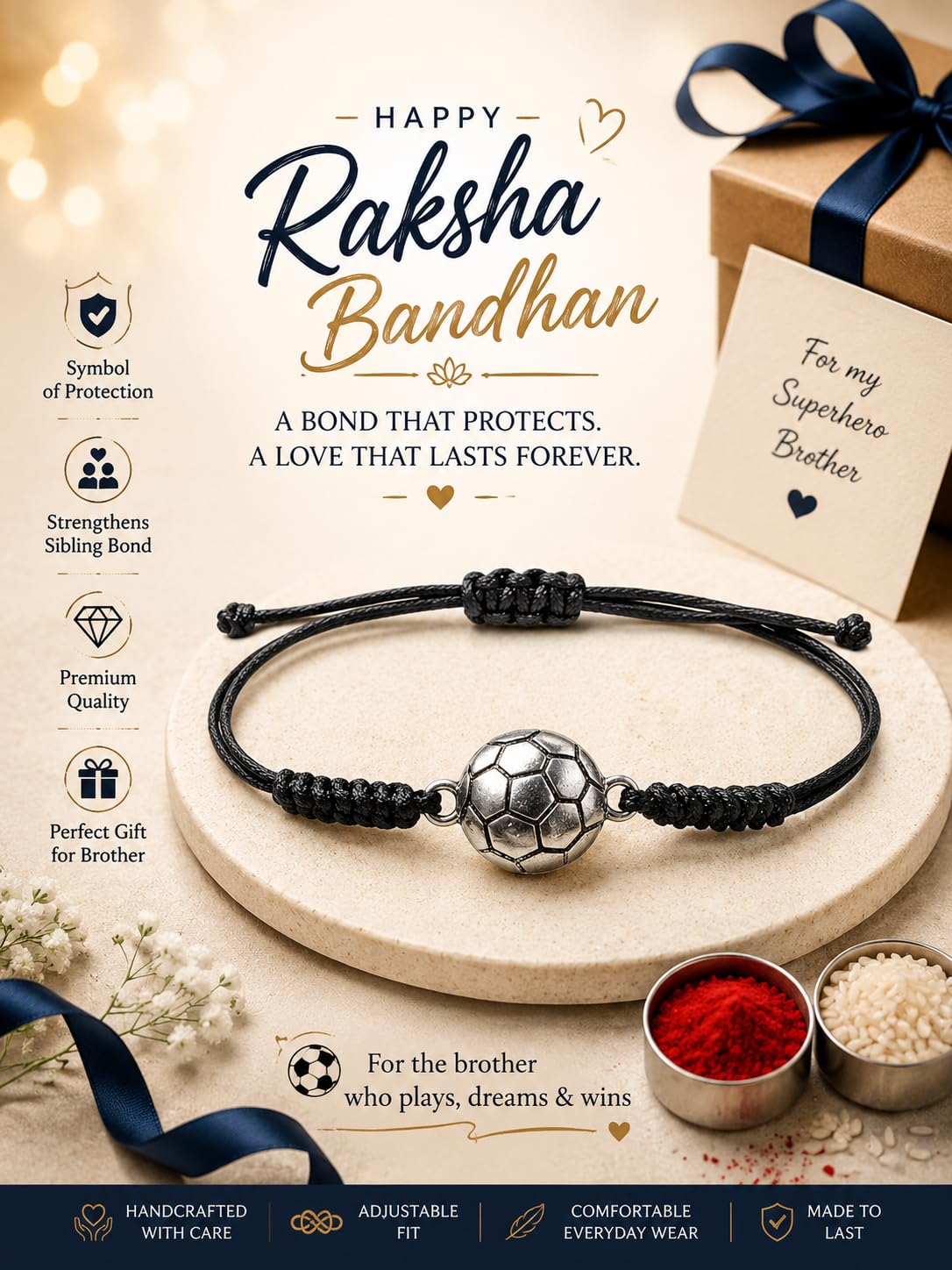 El Regalo 1PC Rakhi for Kids | Sports Ball Bracelet Rakhi for Brother- Rakhi for Sports Lover Brother with Roli-Chawal, Message Card in Rakhi Gift Box for Kids/Teens/Adults (Option-2)