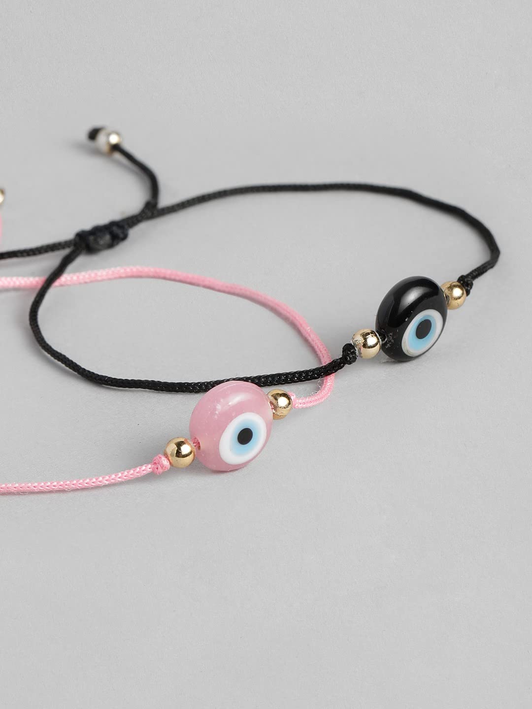 El Regalo 2 PCs Lucky Evil Eye Handwoven Adjustable Anklet cum Bracelets Set - Protection Evil Eye Bracelet/Anklet Set (Pink & Black) For Unisex Adult
