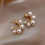 El Regalo French Elegant Luxury Pearls C Shape Stud Earrings for Women & Girls - Vintage-Inspired Pearl Circle Hoop Earrings with Gold Metal Settings, Trendy and Fancy Ear Tops (Metallic Brown)