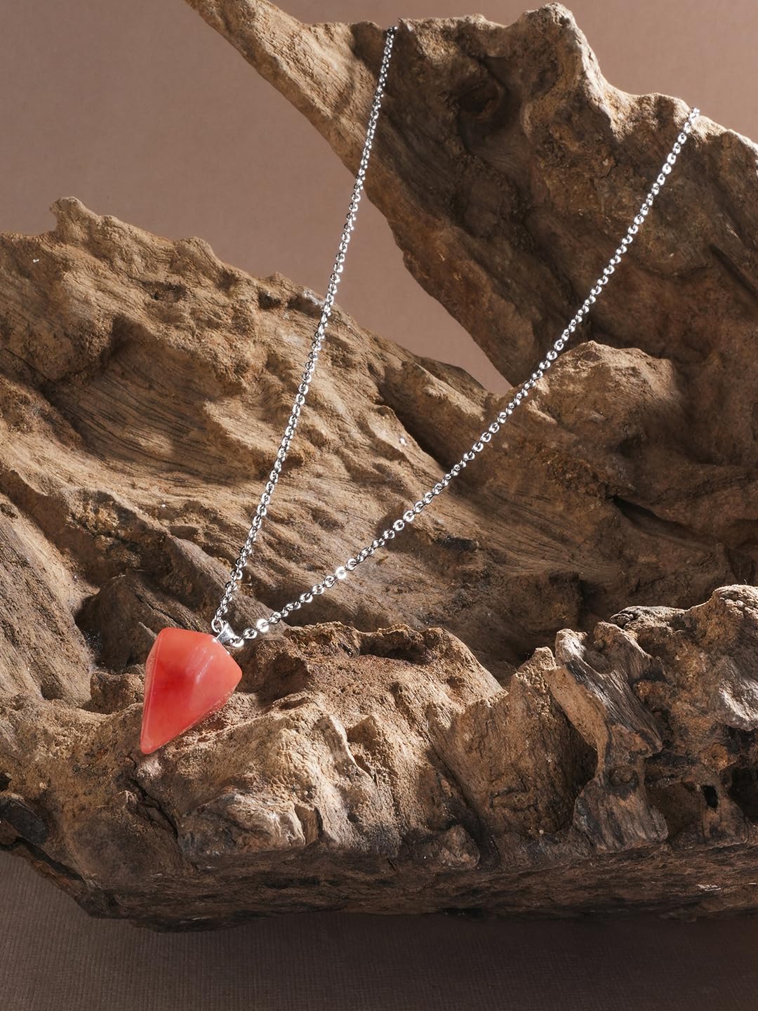 El Regalo 1PC Natural Stones Pointed Pendulum Unisex Pendant Necklace- Natural Healing Stones Peandant Chain Necklaces- Reiki healing/Feng shui (Peachy Cherry Quartz)