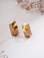 El Regalo Fancy Leaf Raw Stones Stud Brass Contemporary Earrings - Gold Plated Matte Finish Stone Studs for Girls and Women (Pale Pink)