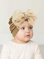 El Regalo 1PC Baby Turban Headband - Soft Nylon Bow with Golden Polka Dots - Newborn to Toddler Headwrap for Baby Girls - Stretchy & Comfortable Fit for 6 Months to 5 Years (Golden, One Size)