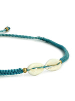El Regalo 1 PC Boho Anklet- Cowrie Shell & Brass Charms Macrame Adjustable Bead Anklet for Girls & Women- 1 Leg Fashion Barefoot Anklets (Cowrie Shell Blue Anklet)