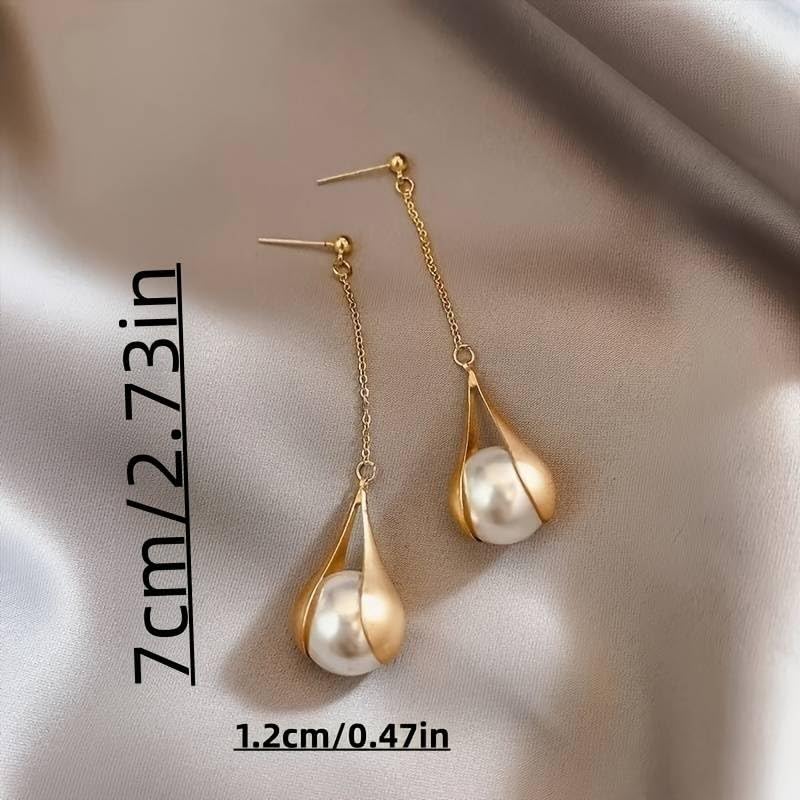 El Regalo Fancy Pearl Earrings- Pearl Zircon Inlaid Dangle Earrings for Girls & Women- Pearl Tassel Long Earrings (Long Tassel Pearl Studs)