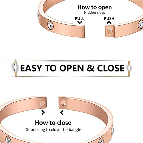 El Regalo Stainless Steel Bangle Bracelet with Cubic Zirconia/CZ for Women - Stainless Steel Openable Bracelet with Magnetic Lock (Rose Gold)