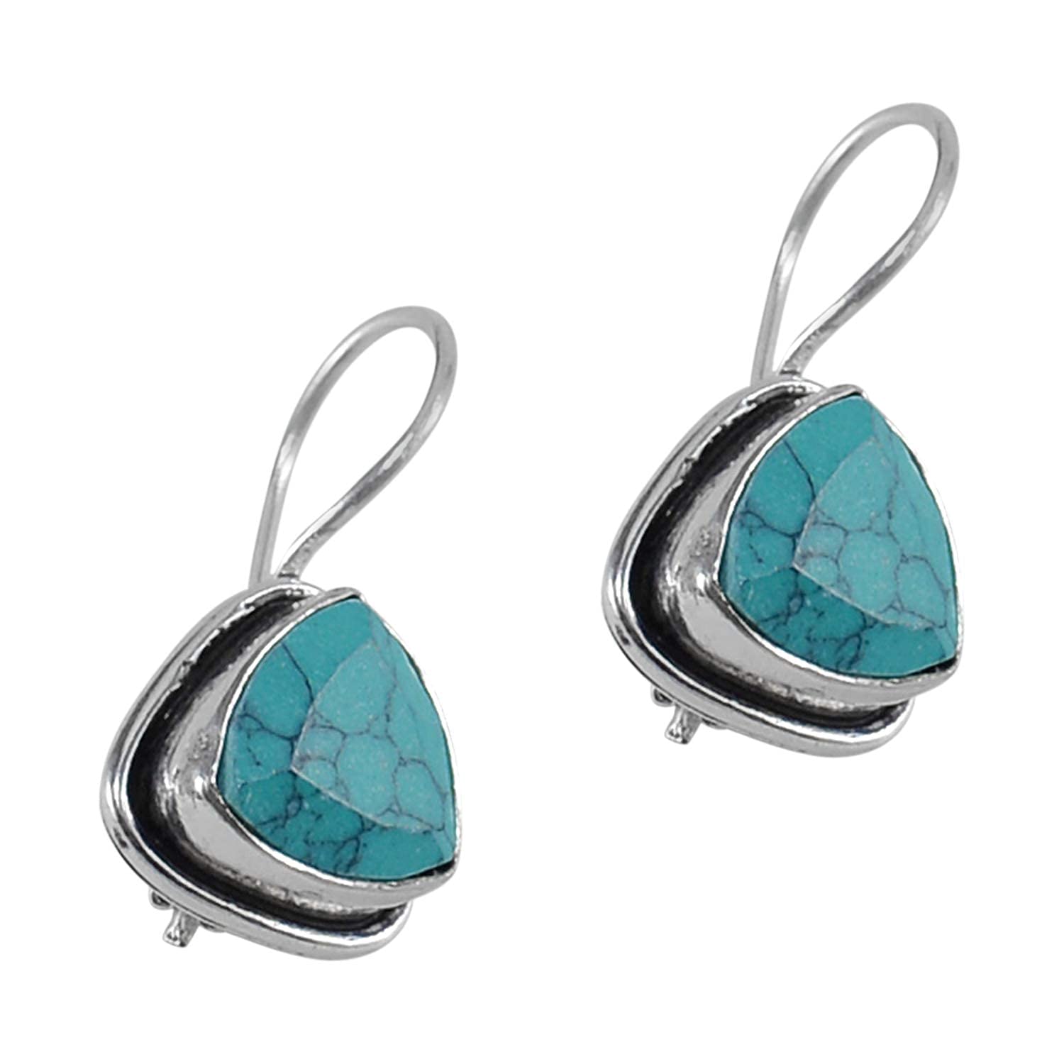 El Regalo 925 Silver Plated with Rose Quartz Antique Earrings for Women, Silver