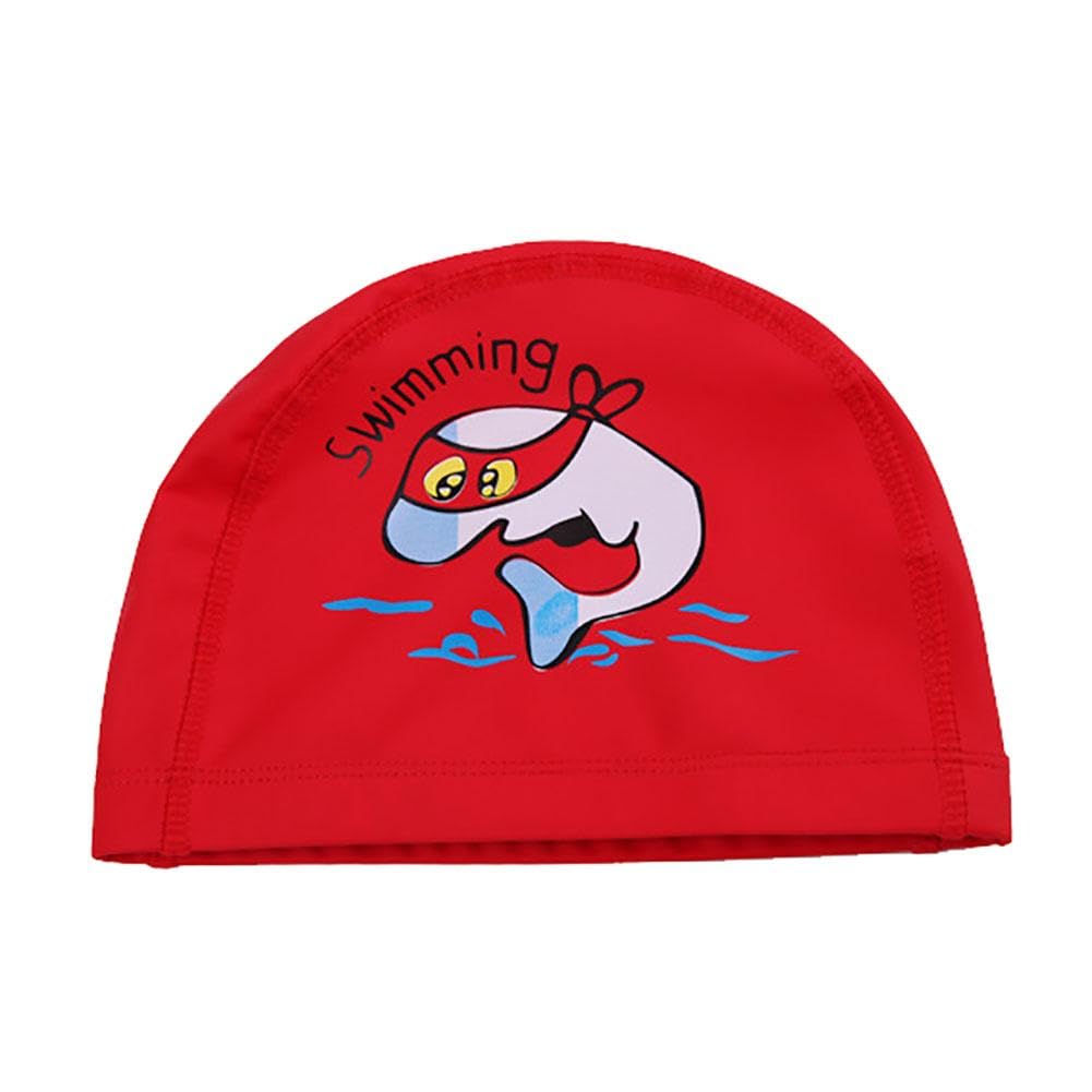 El Regalo 1PC of Cute Kids Dolphin PU Swimming Caps for Girls & Boys- Waterproof, Animal Print Swimming Cap (for Kids 6-12 Years) (Red Fish Swim Cap)