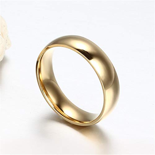 El Regalo Solid Stainless Steel 6mm Plain Classic Band Ring Comfort-Fit for Men Women- Anti Tarnish/Waterproof Plain Dome Stacking Simple Rings Bands Thumb Finger Ring (Gold, 21)