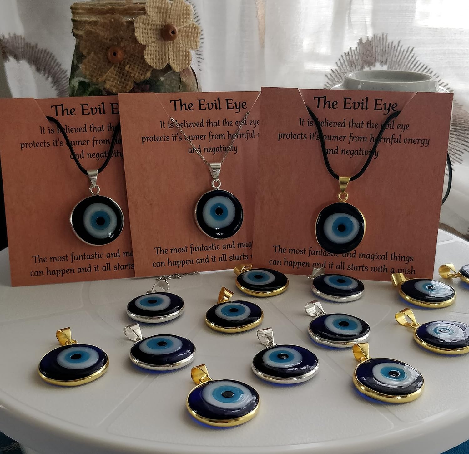 El Regalo Big Evil Eye Handmade Glass Lamp work Unisex Pendant Necklace for Men, Women, Girls & Boys | Evil Eye Pendant Necklace (Golden)
