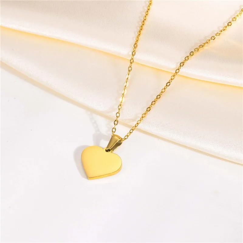 El Regalo Unisex Personalized Heart Name Initial Letters Pendant Necklaces - Stainless Steel Golden Heart Mother of Pearl Name Initials Letters Jewelry - Hypoallergenic Cursive Letters (A-Z) (N)