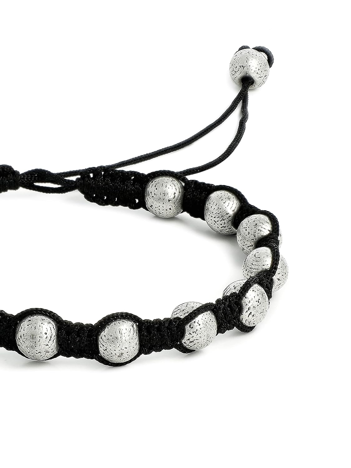 El Regalo 1 PC Boho Macrame Adjustable Oxidized German Silver Bead Nazabattu Anklet for Girls & Women- 1 Leg Bohemian Tribal Thread Anklet (Oxidized Round Beads Anklet)