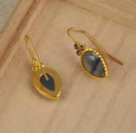 El Regalo Elegant Vintage-Inspired Geometric Earrings for Women - Gold-Tone Square Earrings with Green Glass Stone & Imitation Pearl Drops - Festive & Party Jewelry (Grey Drop)