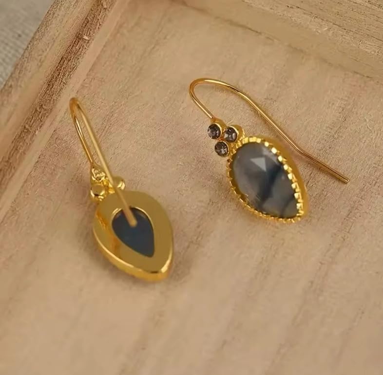 El Regalo Elegant Vintage-Inspired Geometric Earrings for Women - Gold-Tone Square Earrings with Green Glass Stone & Imitation Pearl Drops - Festive & Party Jewelry (Grey Drop)