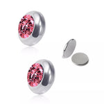 El Regalo 2 Pairs Non-Pierced CZ Magnetic Clip-On Unisex Earrings for Men/Women/Girls/Boys - Colorful CZ Fake Crystal Ear Stud Earrings (Pink & Black)