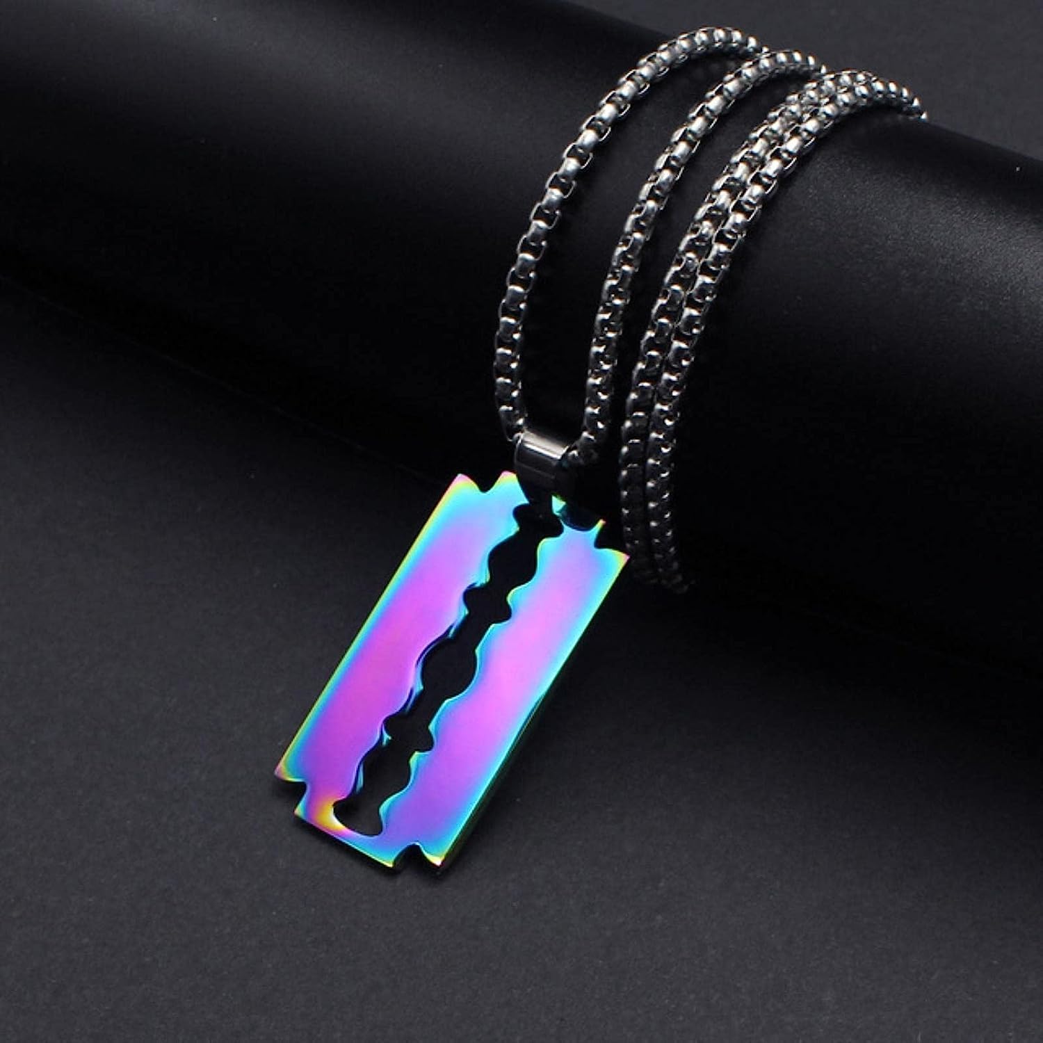 El Regalo 1 PC Men's Stainless Steel Rainbow Razor Necklace for Boys/Men- No Rust/Anti Tarnish Stainless Steel Jewelry for Men- Gift for Him