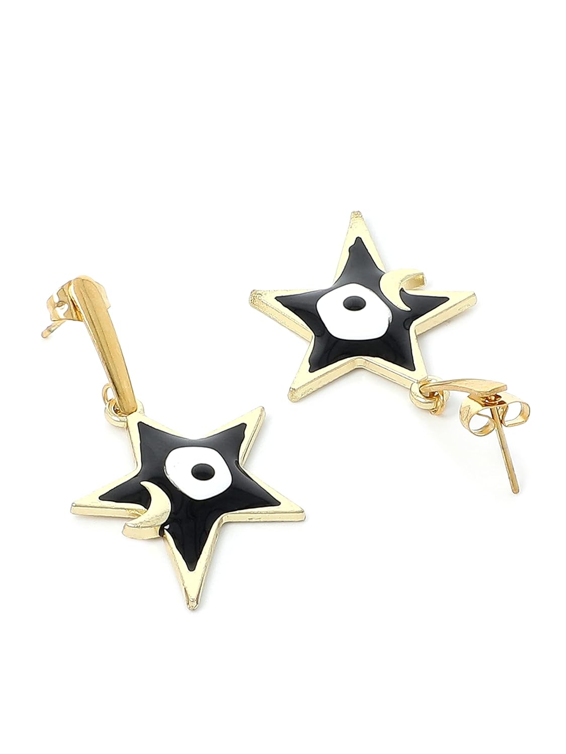 El Regalo 2 Pairs Evil Eye Hypoallergenic Dangle Heart, Star, Rainbow Studs/Hook Earrings - Handcrafted Golden Enamel Evil Eye Earrings for Girls & Women (Option- 8)
