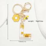 El Regalo Personalized Name Initials Natural Flowers & Bee Charm Keychain - Custom Letter Keyring with Daisy Flower & Honey Bee Pendant, Purse, Bag, Backpack Accessory (Letter L)