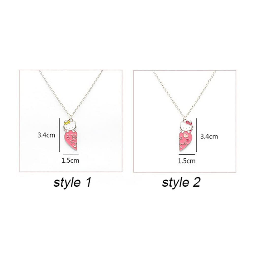 El Regalo 2 PCs BFF Kitty Cat Necklace for Best Friends- BFF 2 Besties Pink Matching Heart Necklace for Kids/Girls