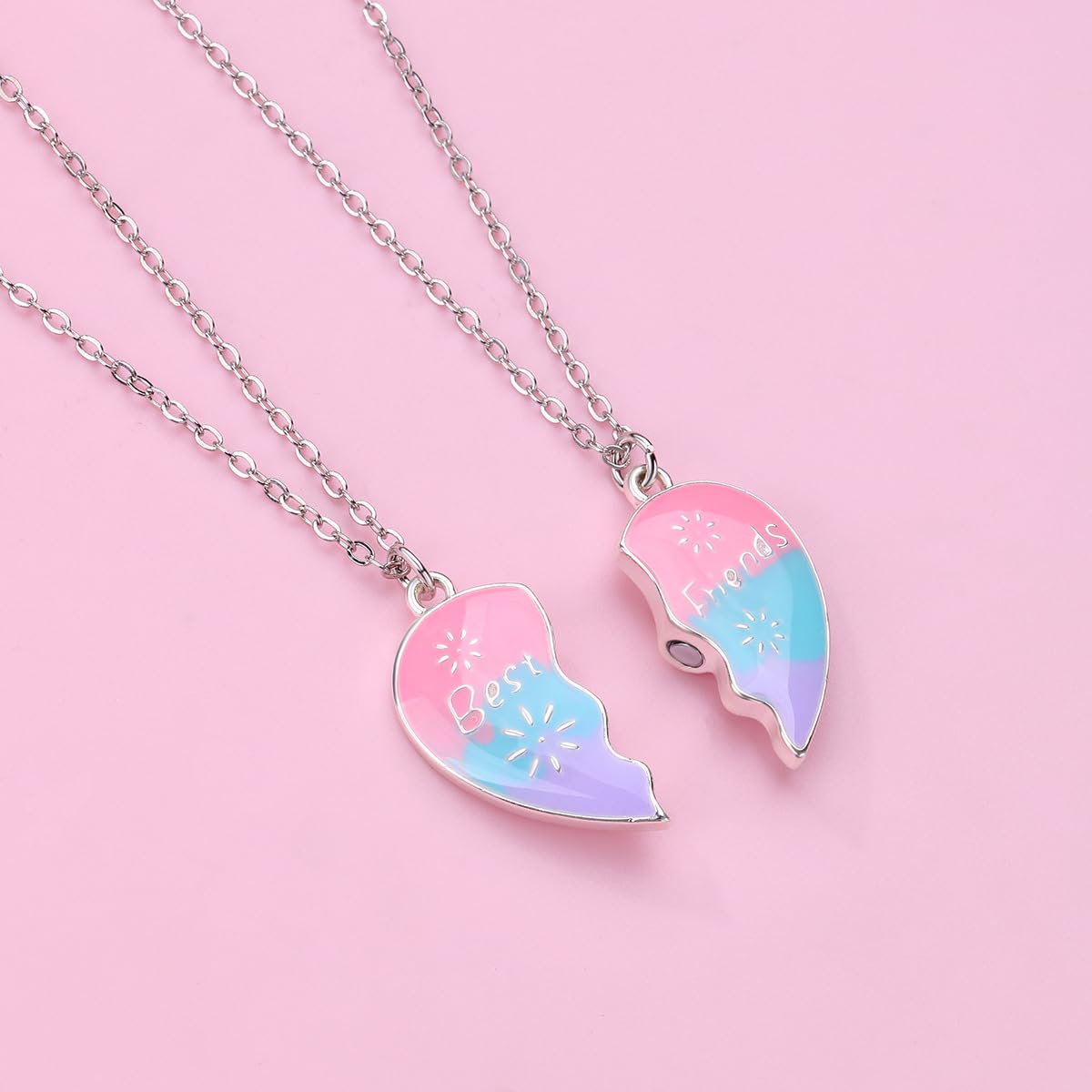 El Regalo 2 Pcs Bff Best Friend Forever Split Magnetic Hearts Matching Pendant Necklaces Set- Friendship Day Gift For Besties For Girls (Option-1)