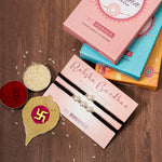 El Regalo 2PCs Pearls Rakhi Combo Set for Bhaiya-Bhabhi/Bhai- Bhatija/Bhatiji- Rakhi Gift Combo with 2 Pearls Rakhi, Roli-Chawal Shagun Pack, Message Card in Gift Box (Light Blue)