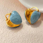 El Regalo Heart Hoops Earrings- Vintage Fashionable Bliss Heart Clip Double-sided Enamel Glaze Eternal Elegance Love Earrings for Women & Girls (Glazed Blue)