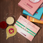 El Regalo 2PCs Pearls Rakhi Combo Set for Bhaiya-Bhabhi/Bhai- Bhatija/Bhatiji- Rakhi Gift Combo with 2 Pearls Rakhi, Roli-Chawal Shagun Pack, Message Card in Gift Box (Neon Green)