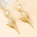 El Regalo Big & Bold Bohemian Pearl Shell Statement Earrings- Pearl Conch Shaped Beach Earrings, Lightweight & Exquisite (Off-White)
