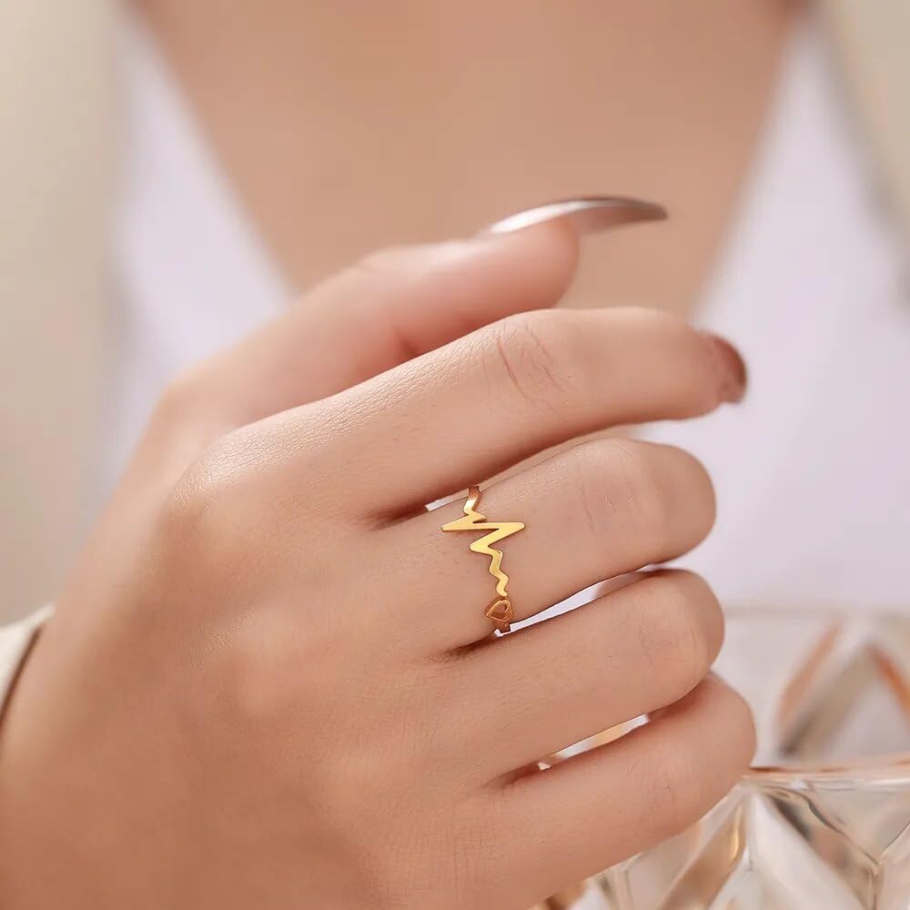 El Regalo Anti tarnish Heartbeat Finger Ring - Stainless Steel Love Heartbeat ECG Finger Ring for Girls/Women- Gift for Her (16)