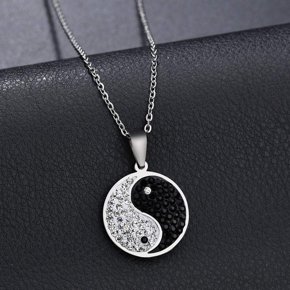 El Regalo CZ Yin Yang Unisex Pendant Necklace- Fancy, Surgical Stainless Steel, Waterproof Yin Yang Necklace