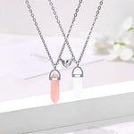 El Regalo Unisex 2Pcs/Set Crystal BFF Best Friend Magnetic Couple Matching Split Heart Pendant Necklaces for Besties/Couples - Valentines Day Gift (Peach & Off White)