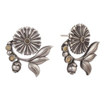 El Regalo Oxidized Brass Earrings for Women - Silver Lookalike/Silver Replica Floral Leaves Stones Statement earrings for Girls & Women- Handmade Earrings (Yellow)