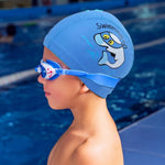 El Regalo 1PC of Cute Kids Dolphin PU Swimming Caps for Girls & Boys- Waterproof, Animal Print Swimming Cap (for Kids 6-12 Years) (Blue Fish Swim Cap)