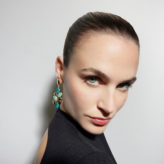 El Regalo Boho Statement Dangle Earrings for Women | Multicolor Resin Stone Drop Earrings | Party, Wedding, Festive & Casual Fashion Jewellery | Light Long Earrings (Green)