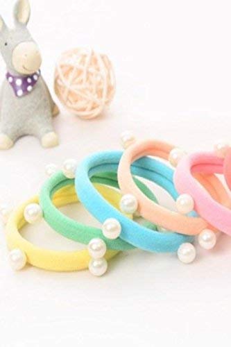 El Regalo Imitation Pearls Elastic Rubber Band Ties Ponytail Holder Scrunchy (Combo Set of 6) | Fancy Rubber Bands for Girls & Women | Fancy Rubber Bands for Hairs (Mixed Light Colors)