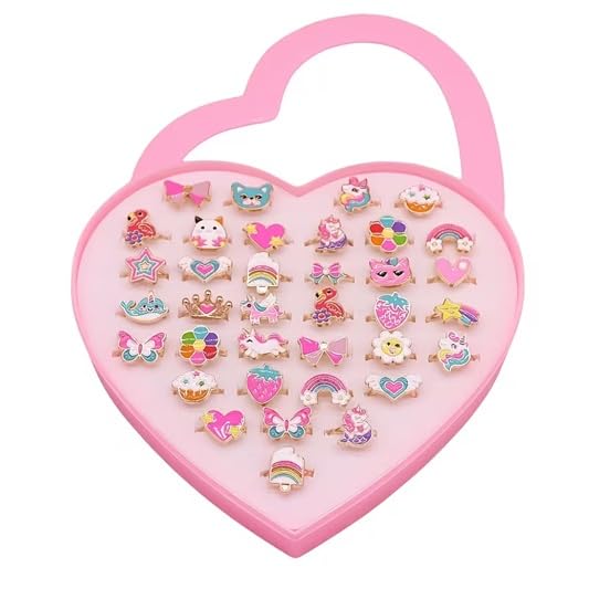 El Regalo 36 Pcs Adjustable Enamel Kids Rings - Unicorn, Rainbow, Strawberry, Flowers & More | No-Duplicate Dress-Up Jewelry Box for 4-12 Year Old Girls - Birthday, Christmas, Valentines (Style-2)