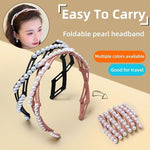 El Regalo 4pcs Stretchable Foldable Pearl Headband for Women & Girls - Elegant Anti-Slip Hairband for Long & Short Hair, Portable Retractable Hair Accessory for Travel & Everyday Wear