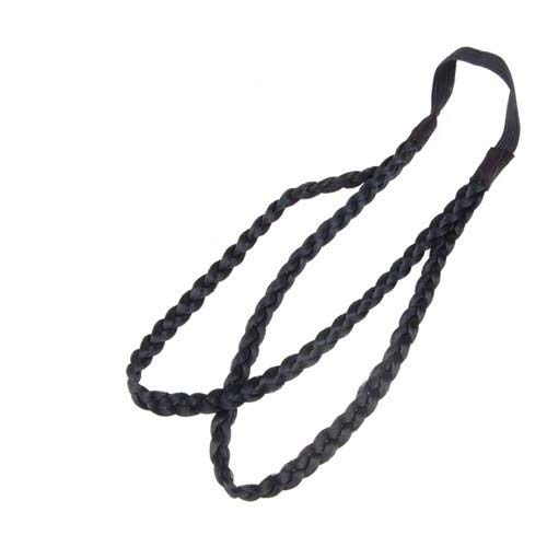 El Regalo Women Double Strands/Layered Twist Glossy Braided Hair Wig Simulated Hair Elastic Forehead Hairband (Black)