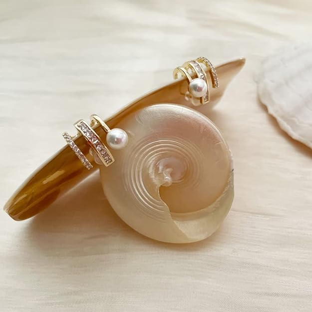 El Regalo Gold Plated Pearl Claw Ear Zircon Cuff Stud Earrings- Fancy Korean Temperament Pearl Zircon Stud Earrings for Girls/Women