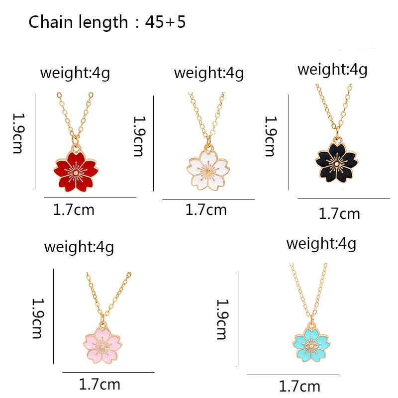 El Regalo 5 PCs Pendant Necklace Combo Set for Girls/Kids/Teens & Women - Flowers, Pearls Shell, Rainbow, Unicorn, Star, Heart Charms (Flower)