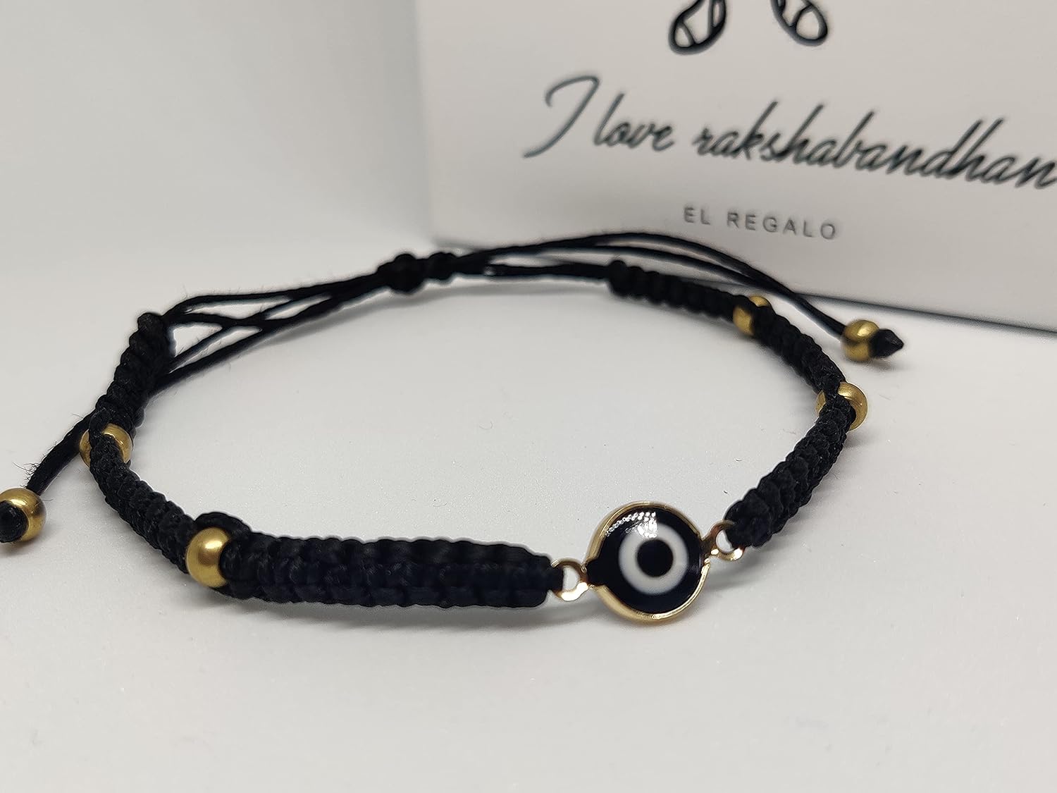 El Regalo Evil Eye Rakhi for Brother - Lucky Kabbalah Blue Turkish Evil Eye Rakhi for Bhaiya/Bhai/Brother/Nephew with shagun, Message Card in Rakhi Gift Box (Evil Eye Rakhi-Style 6)
