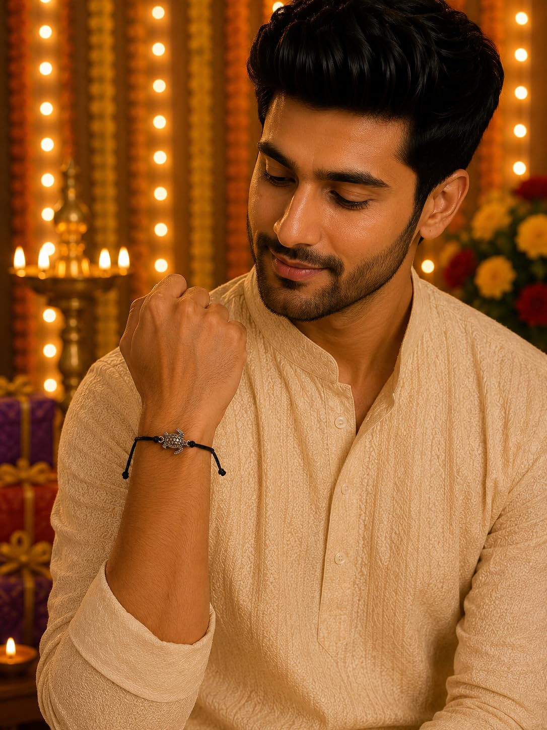 El Regalo Minimalist Cute Lucky Turtle Bracelet Rakhi for Brother- Black