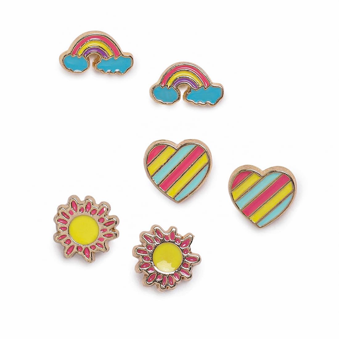 El Regalo 3 Pairs Hypoallergenic Earrings Set for Girls Teens Kids- Tiny Stud Earrings Set Heart Butterfly Rainbow Star Unicorn Straberry Ice Cream Cute Earring (Style-3)