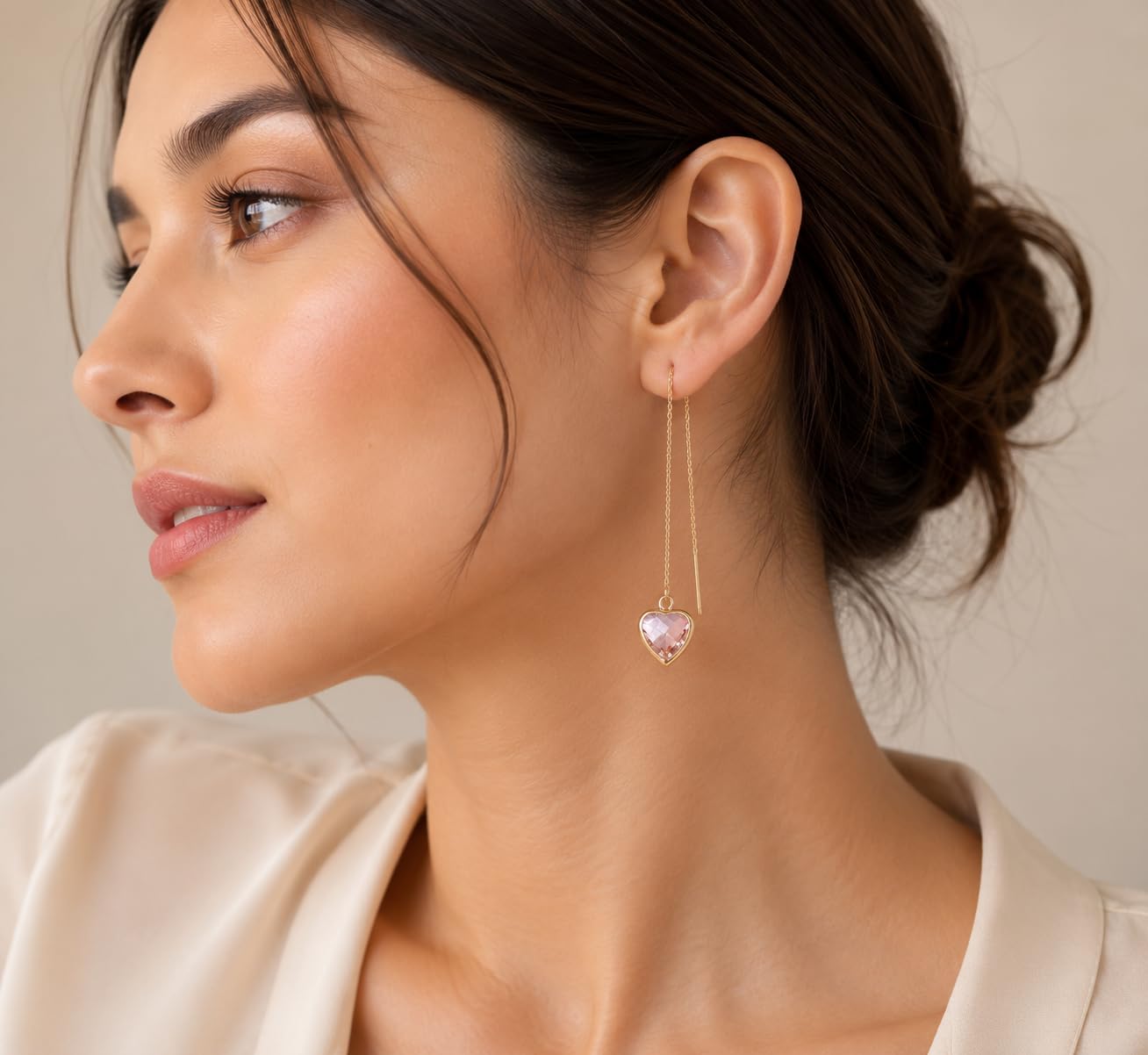 El Regalo Gorgeous Faceted Crystal Drop Threader Earrings for Girls & Women- Fancy, Delicate Sui Dhaga Threader Earrings (Pink)
