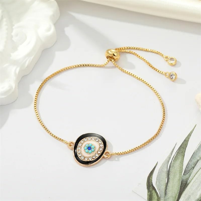 El Regalo 1PC Evil Eye Adjustable Bracelet for Girls & Women- Zircon Evil Eye Chain Bracelet- Valentines Day Gift for Her (Black Evil Eye)