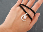 El Regalo Gothic Punk Crescent Moon with Bead Choker Necklace for Girls & Women- Hippie Double Layers Suede Crescent Moon Choker