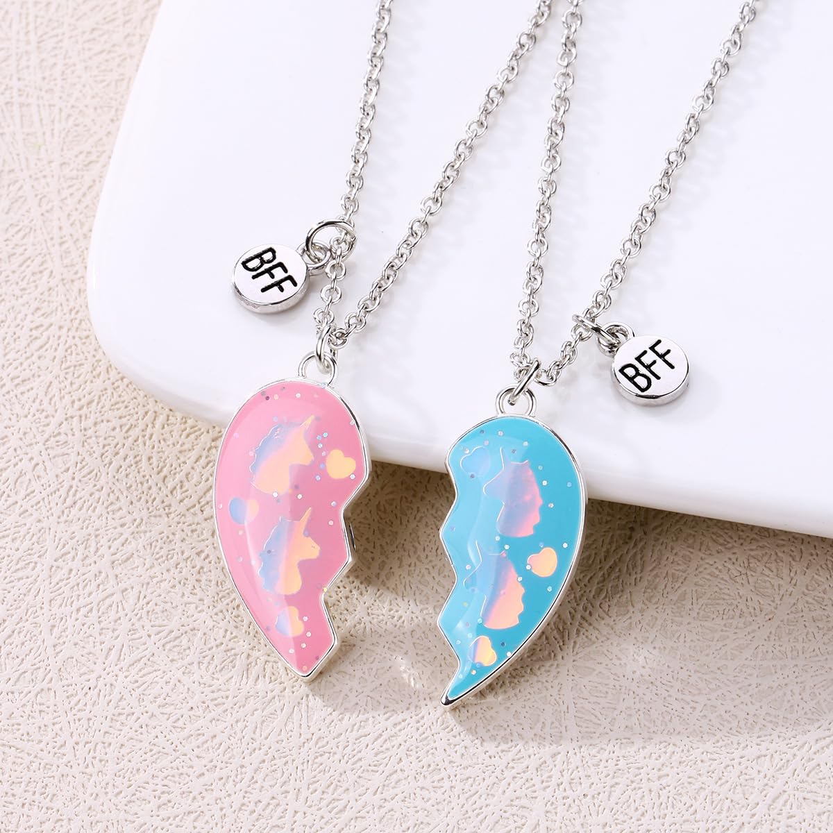 El Regalo 2 Pcs Bff Best Friend Forever Split Magnetic Hearts Matching Pendant Necklaces Set- Friendship Day Gift For Girls, Besties (Option-3)