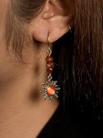El Regalo Bohemian Style Carnelian Sunburst Earrings- Boho Hippie Gothic Sun Earrings for Girls & Women (Rusty Red)