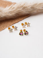 El Regalo 3 Pairs Cute Stainless Steel CZ Stud Earrings Combo for Kids/Girls/Teens/Women - Stars, Heart, Flower, Butterfly, Disco Ball, Stones - Hypoallergenic Flatback Earrings (Style-13)